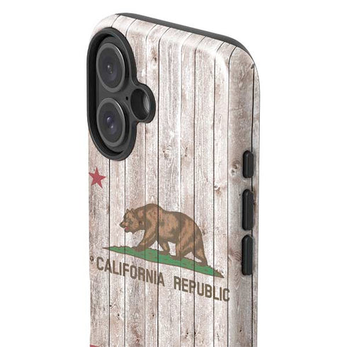 California Flag Dark Wood iPhone 16 Plus Impact Case